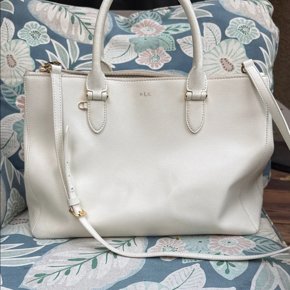Ralph Lauren White Leather Business CEO Tote gold hardware **flawed**